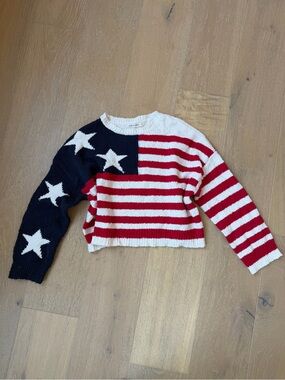 moon & madison Red, White & Blue Star Stripe Crewneck Sweater